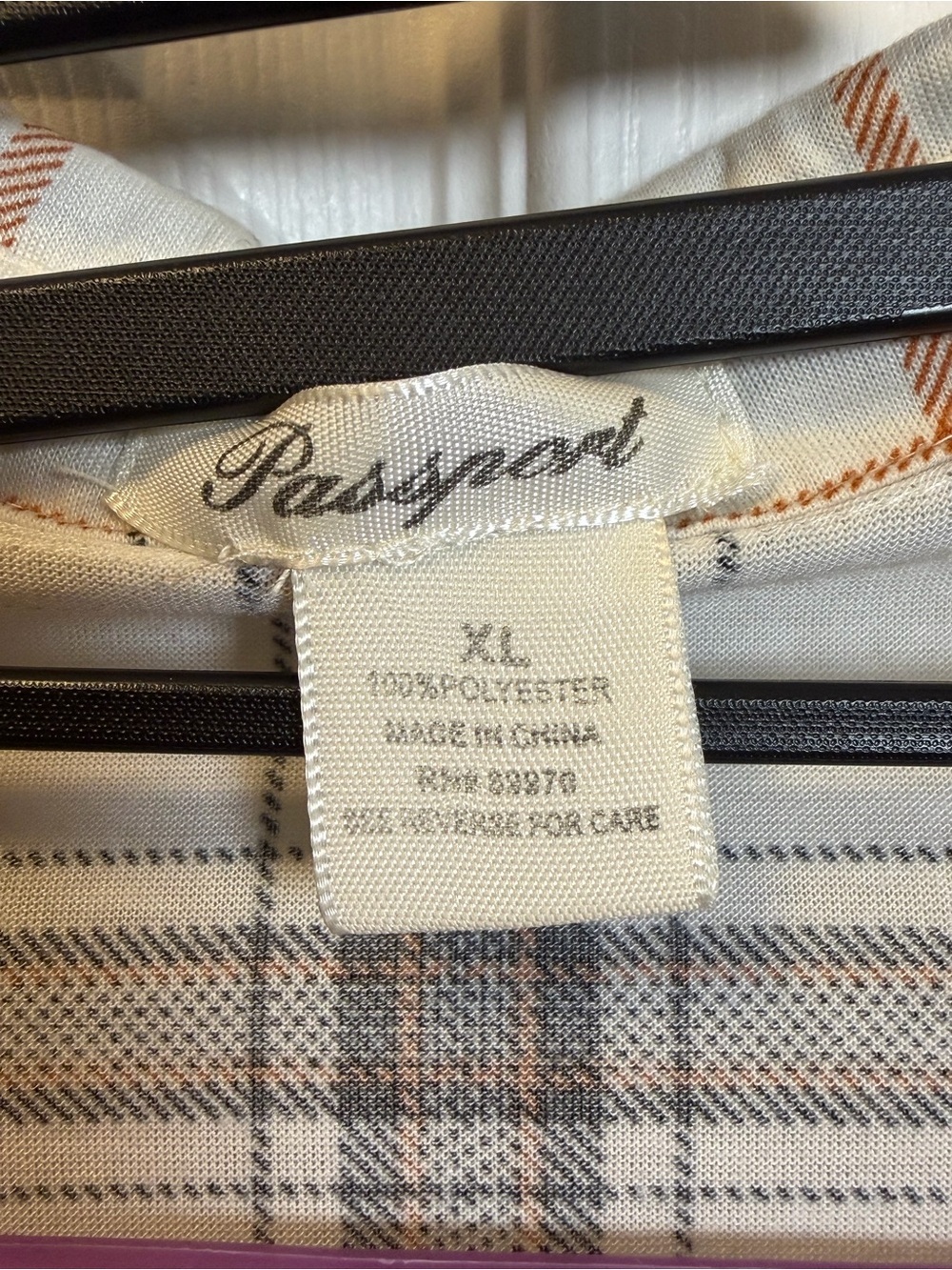 Passport Plaid Button Front Roll Tab Sleeve Shirt XL Beige Black Orange - Picture 5 of 6